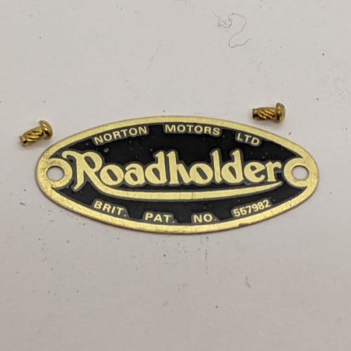 0670114 Name Plate/Fork Badge, Roadholder, with Rivets, Norton