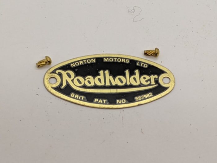 0670114 Name Plate/Fork Badge, Roadholder, with Rivets, Norton