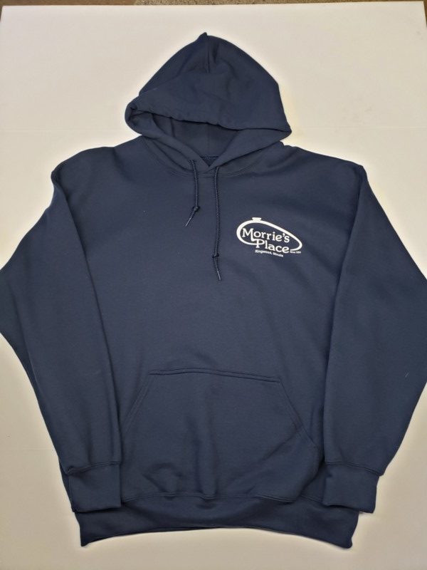 MP40-410 Hoodie, Navy with White Morrie’s Place logo – Morrie's Place Cycle