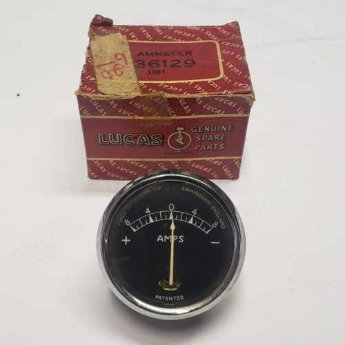 36129L NOS Genuine Lucas Ammeter, Black Face, 8-4-0-4-8, 2" Diameter