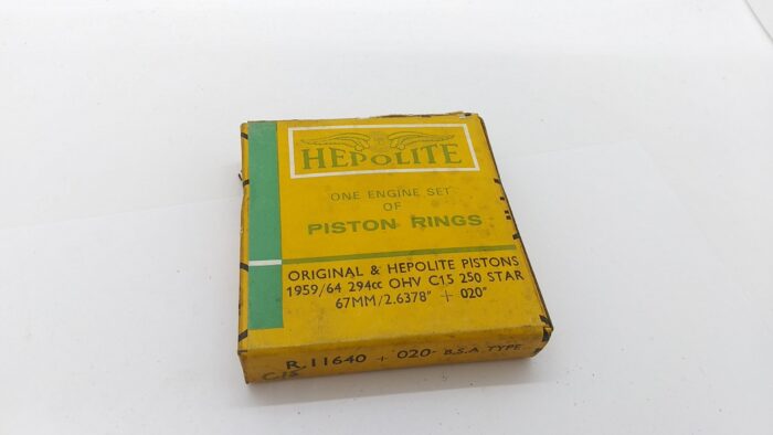 11640 Piston Ring Set, BSA C15, .020" Over, NOS Hepolite - England
