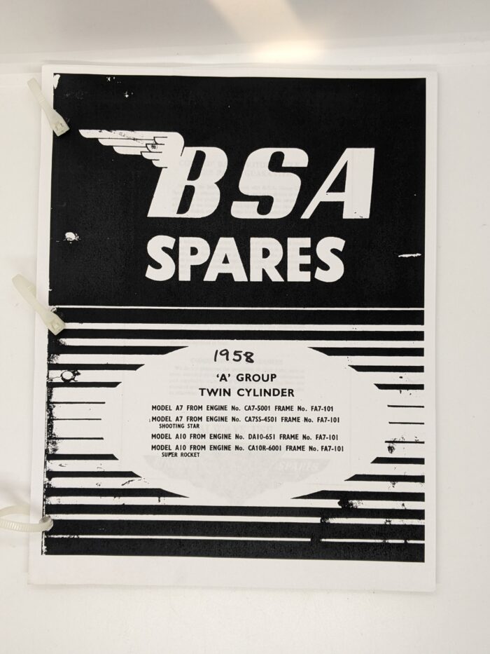 MP17-1958 Replacement Parts/Spares List, BSA A7/A10, 1958, Copy