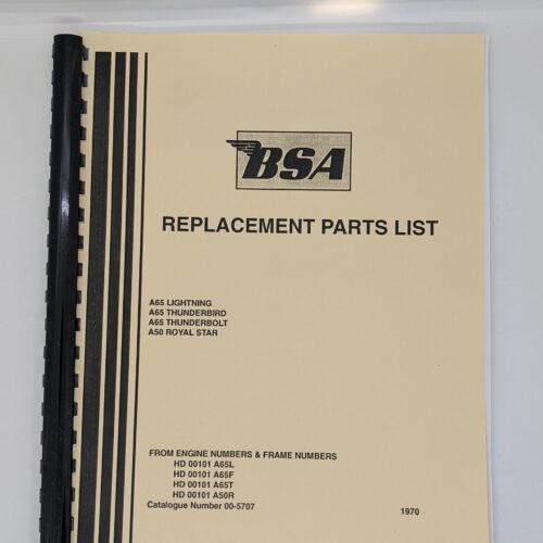 MP17-5707 Replacement Parts/Spares List, BSA A50/A65, 1970