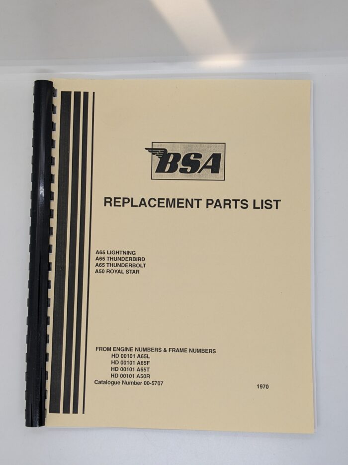 MP17-5707 Replacement Parts/Spares List, BSA A50/A65, 1970