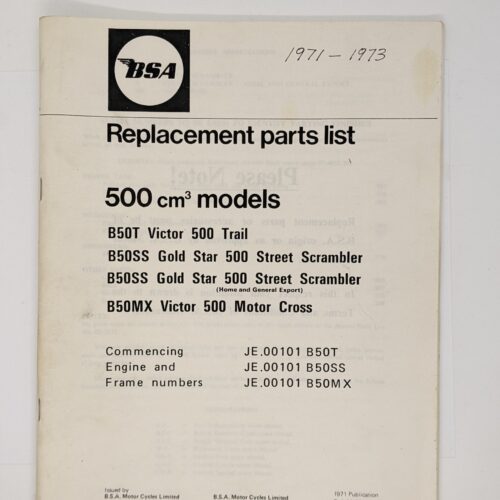 MP17-5721 Replacement Parts/Spares List, BSA B50, 1971