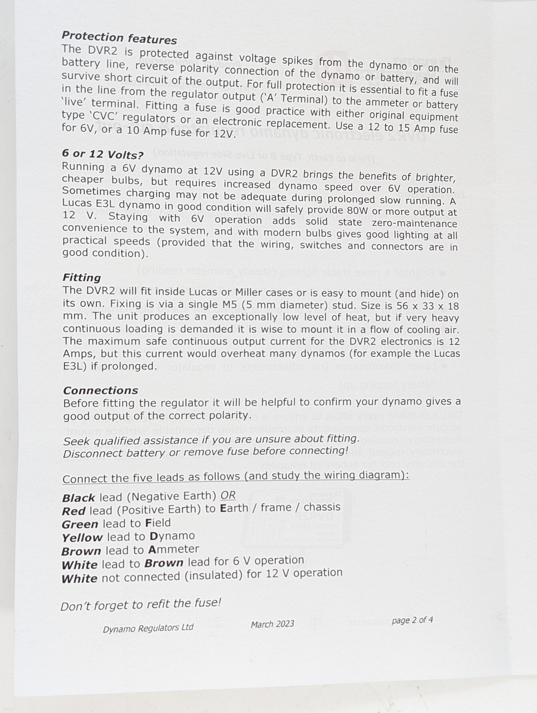 DVR2+ Dynamo Voltage Regulator, Positive Earth - Image 2
