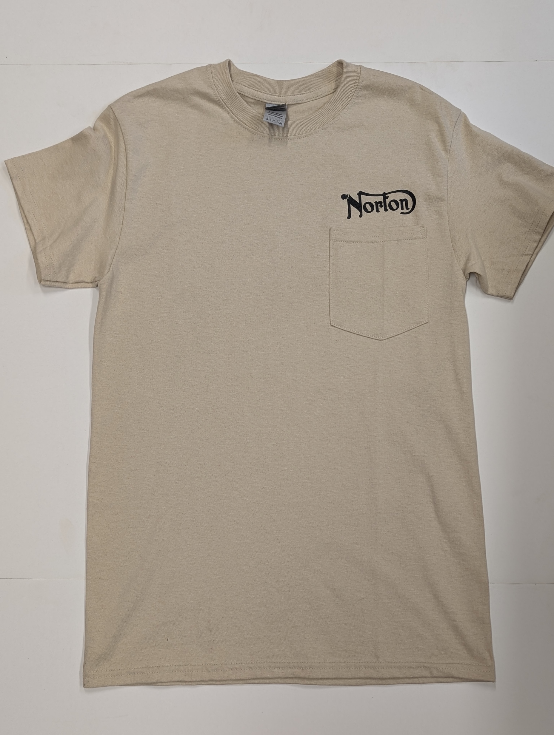 MP40-360 Light Tan/Ice Pocket TShirt with Black Norton Logo