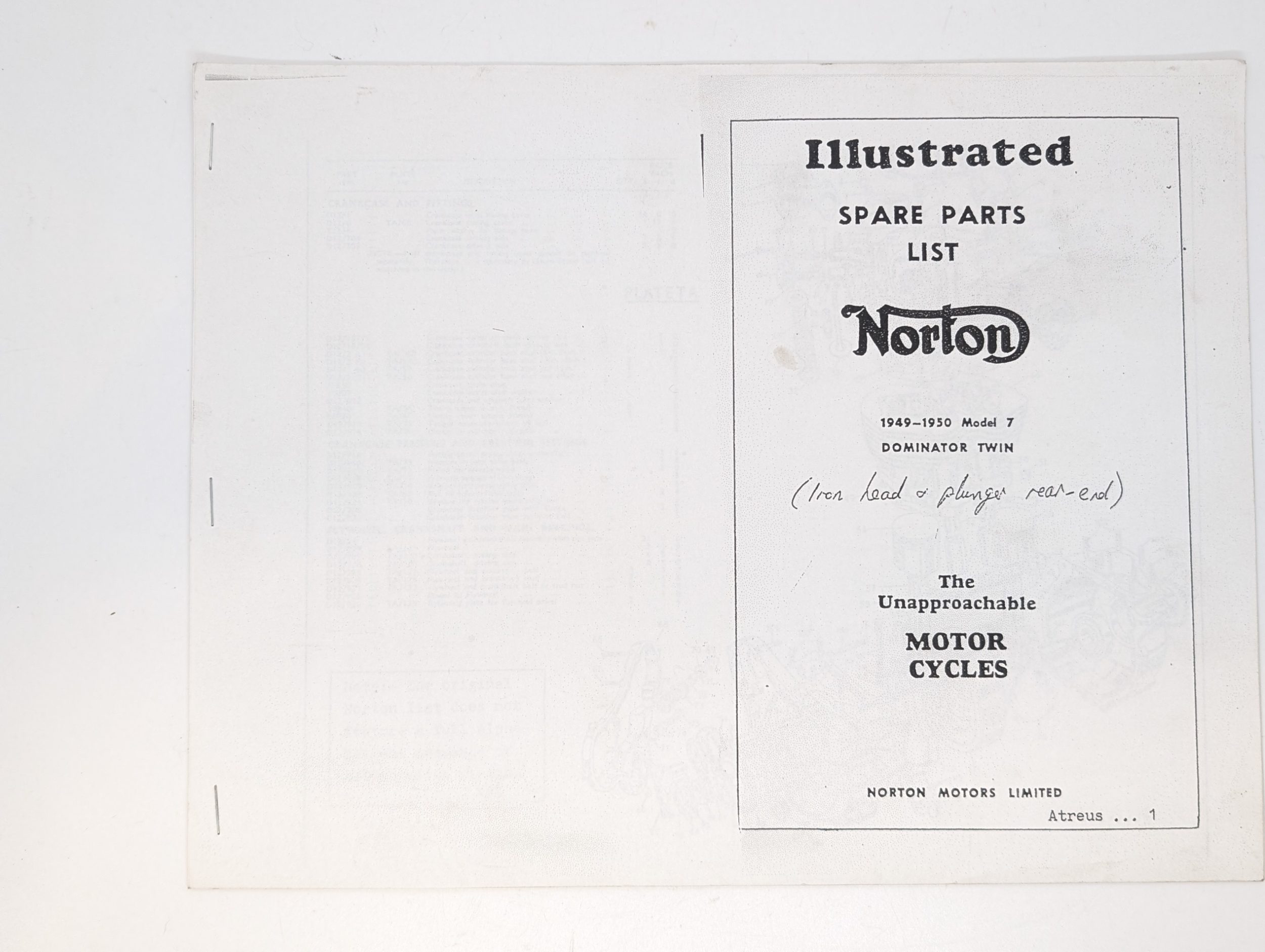 MP17-N49/50 Illustrated Spares List, Norton, 1949-1950 Dominator Twins, Photocopy