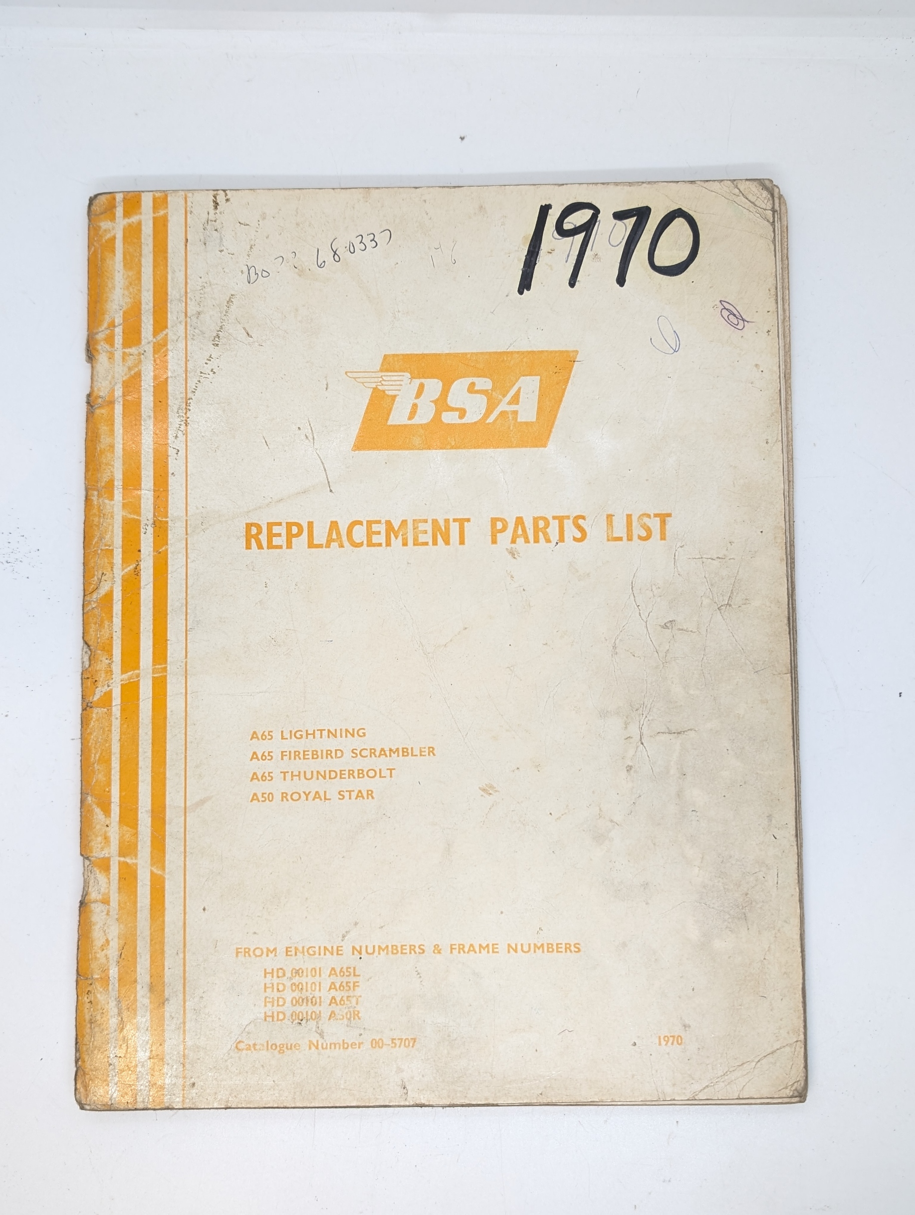 MP17-005707 Replacement Parts/Spares List, BSA A50/A65, 1970 - Used Original