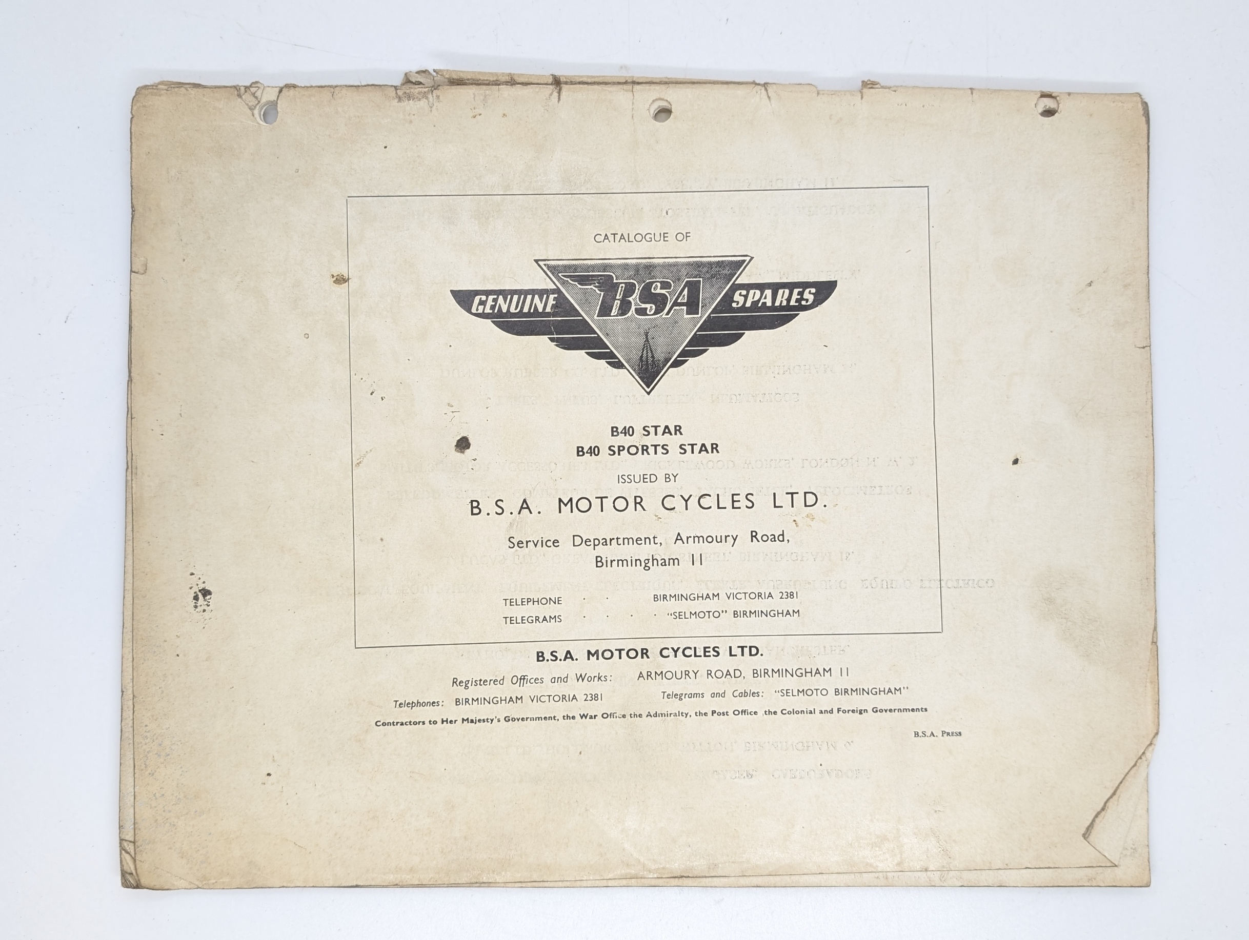 MP17-BB40 Replacement Parts/Spares List, BSA B40 Star/Sports Star - Used Original