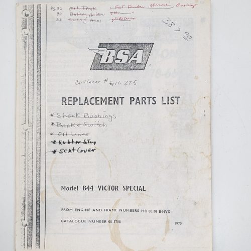 MP17-005708 Replacement Parts/Spares List, BSA B44 Victor Special, 1970
