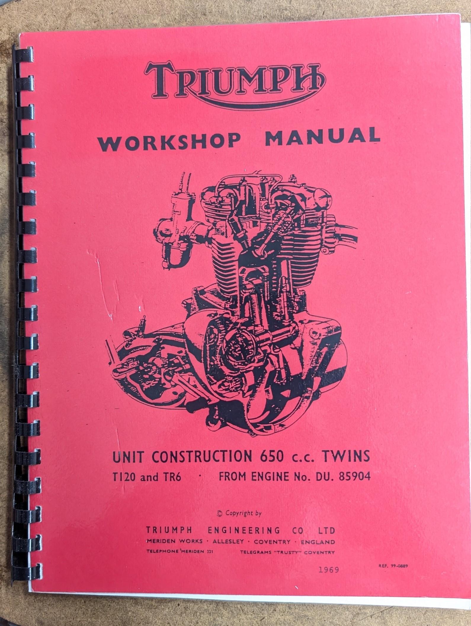 99-0889C Triumph Workshop Manual Unit Construction 650 Twins, TR6/T120 - Bound Photocopy