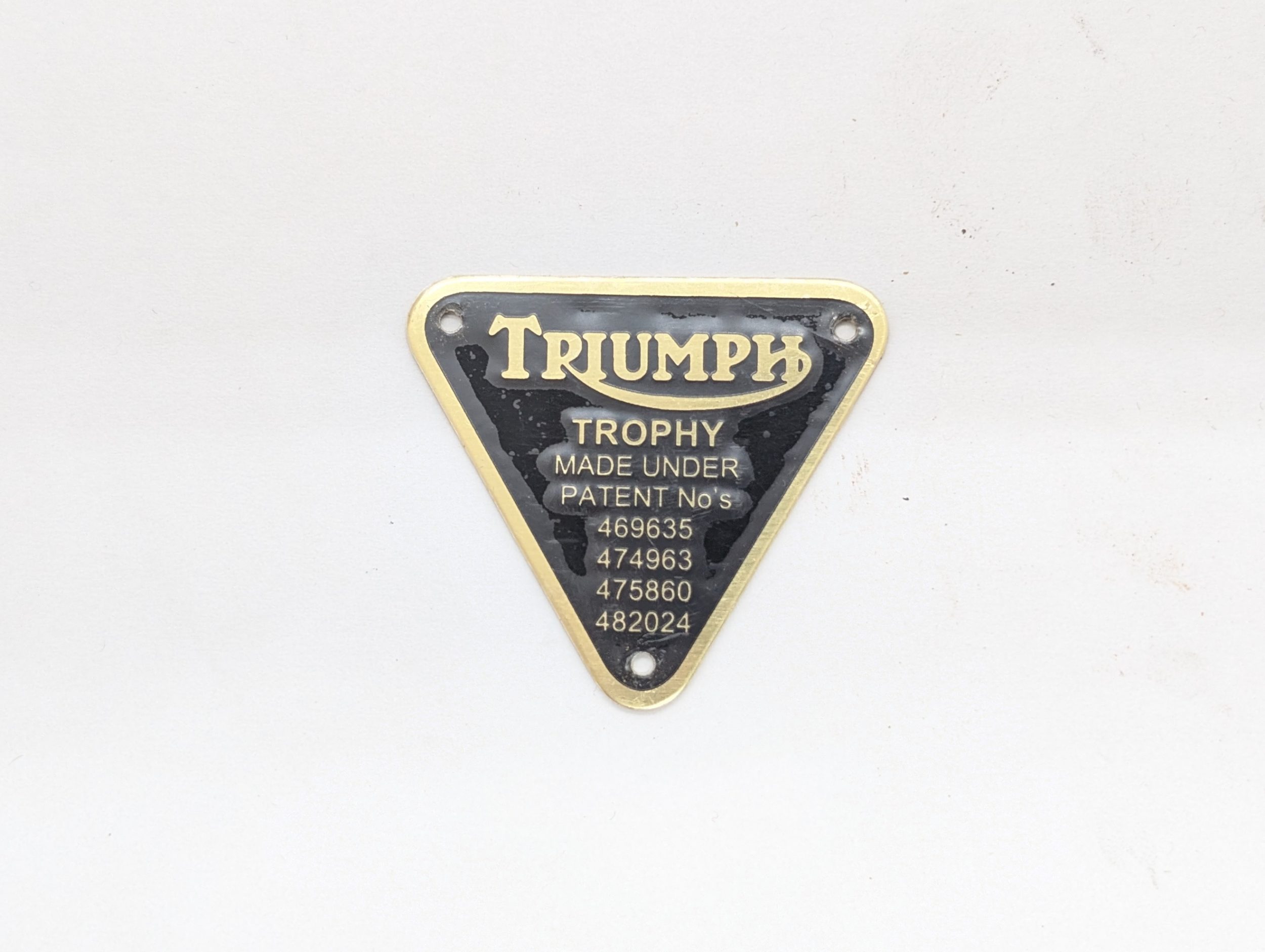 Genuine Triumph Brass Patent Plate – 70-2876 – Fits TR5, TR6, Trophy – LF Harris