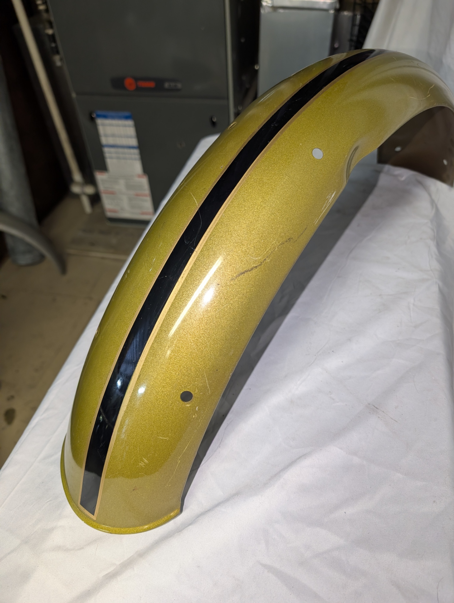 97-3882NOS Front Fender, Spring Gold/Black Stripe, Original Paint, 1970 Tri TR6R - NOS