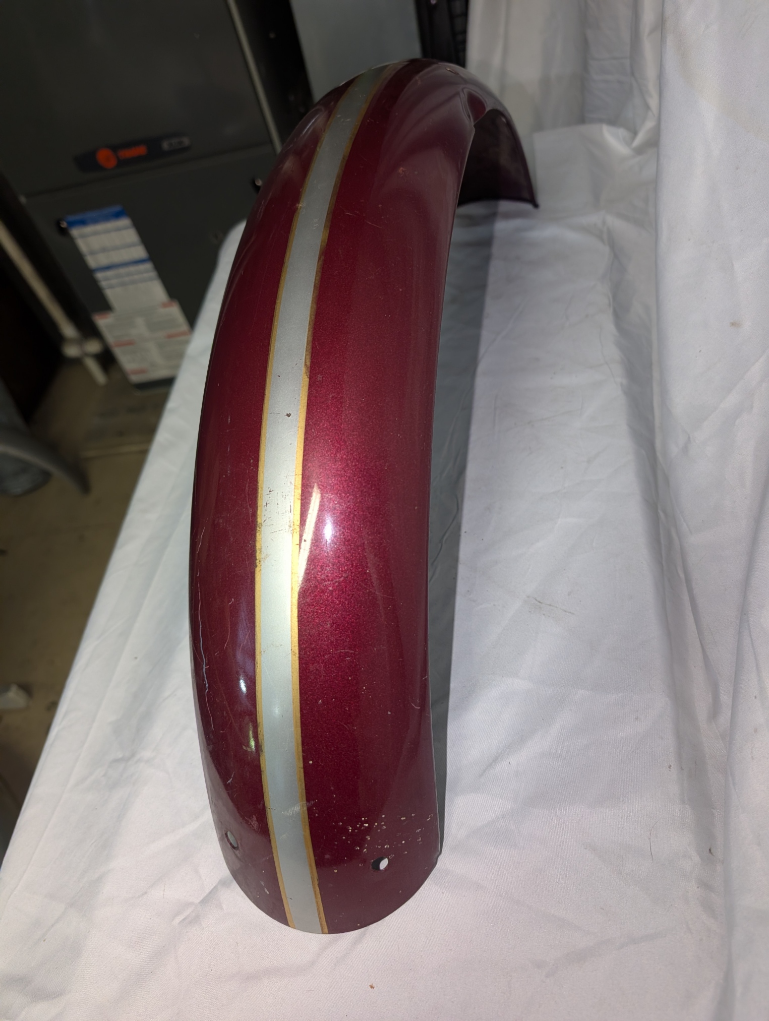 97-3882U Front Fender, Astral Red/Silver Stripe, Original Paint, 1970 Tri T120 - USED - Image 2
